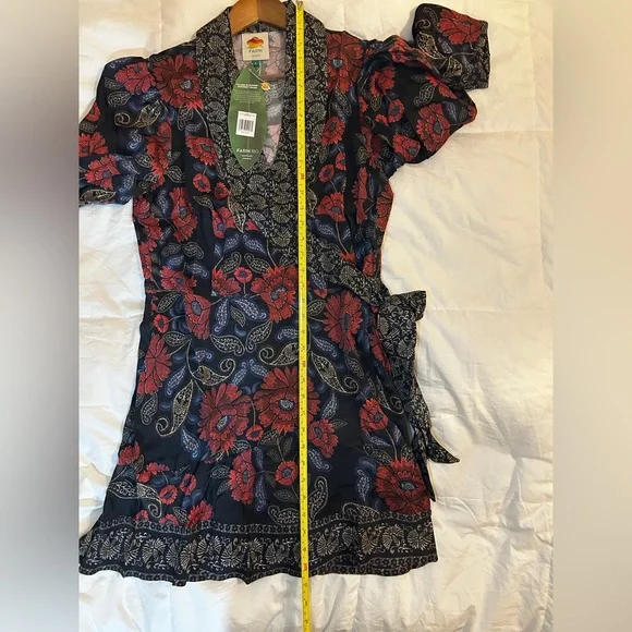 Farm Rio Black Valentina Wrap Viscose Mini Dress. L. NWT - Picture 13 of 13